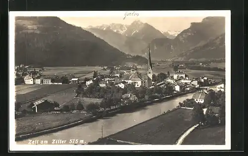 AK Zell am Ziller, Ortsansicht aus der Vogelschau mit Gerlos