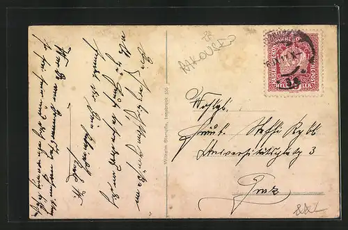 AK Innsbruck, Bergsteiger mit Stadt im Hintergrund