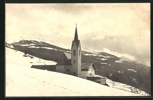 AK Windegg bei Hall /Tirol, Blick auf verschneite Kirche, Glungezer