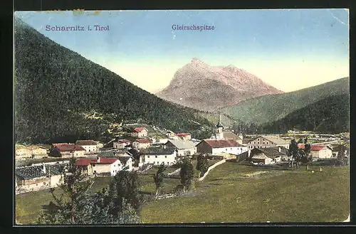 AK Scharnitz i. Tirol, Ortsansicht mit Gleirschspitze