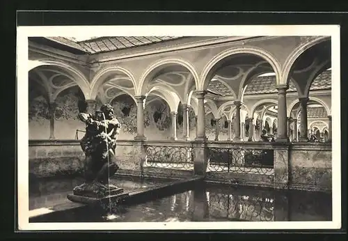 AK Kremsmünster, Teilansicht Fischbehälter mit Wasserstatue