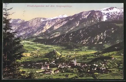 AK Windischgarsten, Ortsansicht mit Sengsengebirge, Kirche