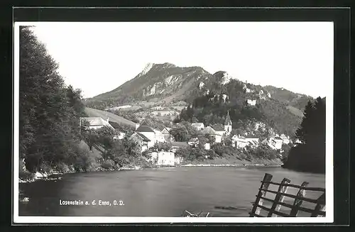 AK Losenstein a. d. Enns, Ortsansicht mit Flusspartie, Kirche