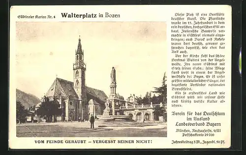 AK Bozen, Walterplatz mit Kirche und Brunnen