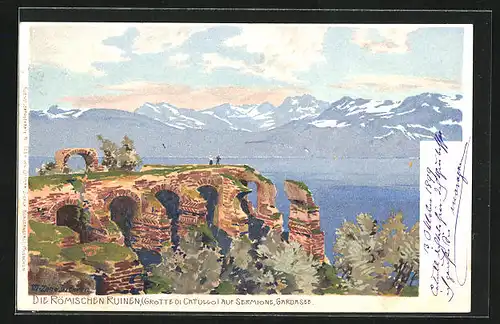 Künstler-AK Zeno Diemer: Sermione, Die Römischen Ruinen