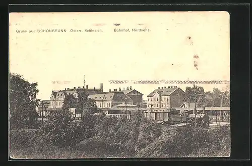 AK Schönbrunn, Bahnhof von Norden gesehen