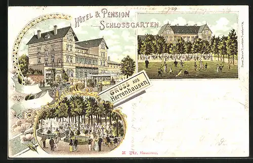 Lithographie Herrenhausen, Hotel & Pension Schlossgarten