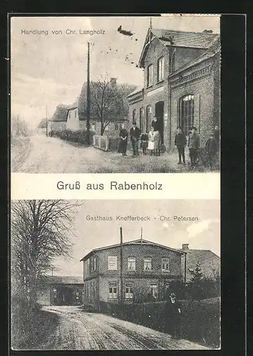 AK Rabenholz / Gelting, Gasthaus Knefferbeck, Handlung Chr. Langholz