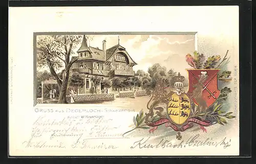 Passepartout-Lithographie Degerloch, Gasthaus Schweizerhaus, Wappen