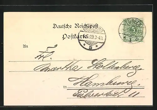 Lithographie Lübeck, Lübecker Volksfest 1848-1898, Gruppe VII d. Festzuges Gemeinnützige Gesellschaft, XVIItes Jahrh.