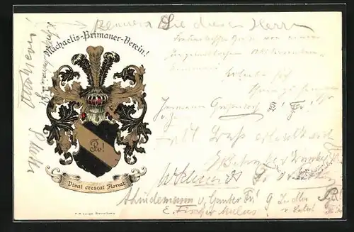 Lithographie Braunschweig, Michaelis-Primaner-Verein, Absolvia, Ritterhelm & Studentenwappen