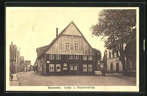 AK Bramsche, Gasthof zum deutschen Hause, Grosse- und Münsterstrasse