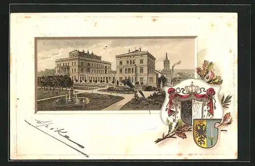 Passepartout-Lithographie Essen, Villa Hügel, Wappen