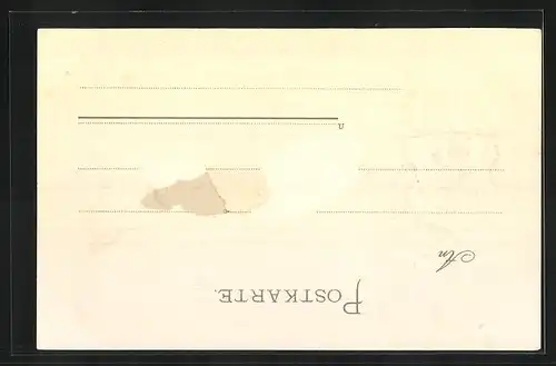 Passepartout-Lithographie Hameln, Fähre am Lachsfang, Wappen