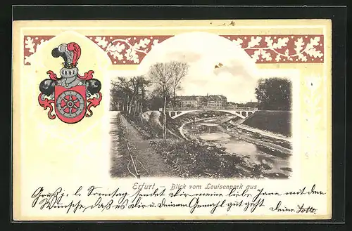 Passepartout-Lithographie Erfurt, Blick vom Louisenpark aus, Wappen