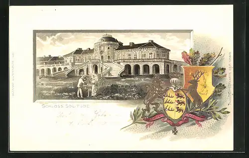 Passepartout-Lithographie Stuttgart, Schloss Solitude, Wappen