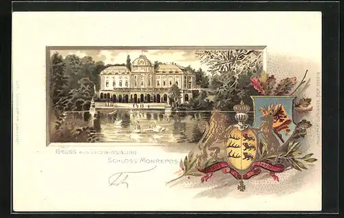 Passepartout-Lithographie Ludwigsburg, Schloss Monrepos, Wappen