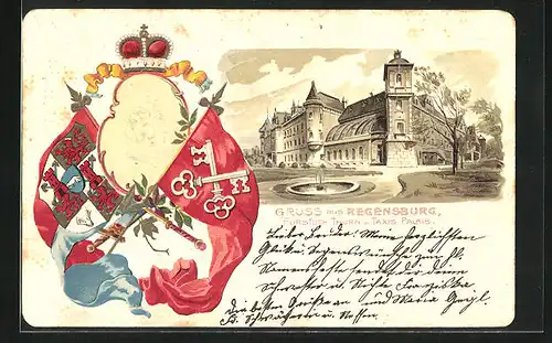 Passepartout-Lithographie Regensburg, Fürstlich Thurn u. Taxis Palais, Wappen