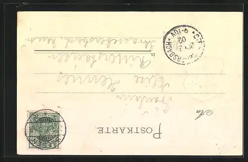 Passepartout-Lithographie Seesen a. H., Kriegerdenkmal mit Kirche, Wappen