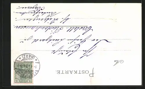 Passepartout-Lithographie Lauterberg, Ortsansicht aus der Vogelschau, Wappen