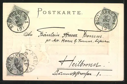 Passepartout-Lithographie Stuttgart-Cannstatt, König-Karlbrücke, Wappen