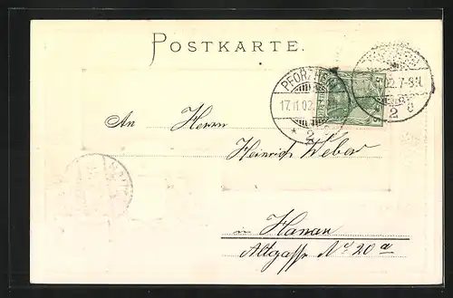 Passepartout-Lithographie Pforzheim, Totalansicht mit Turm, Wappen