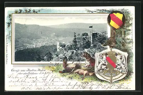 Passepartout-Lithographie Baden-Baden, Das alte Schloss, Wappen