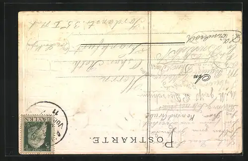 Passepartout-Lithographie Ansbach, Strassenpartie am Schlossplatz, Wappen