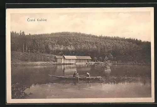 AK Ceská Kubice, Plovarna, Ruderboot auf dem See