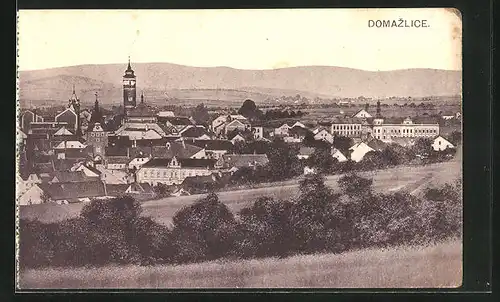 AK Domazlice, Ortsansicht mit Kirche