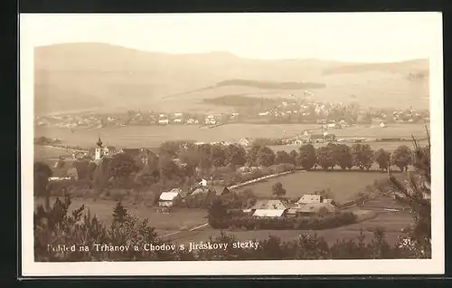 AK Trhanov, Ortsansicht mit Gebäuden und Kirche