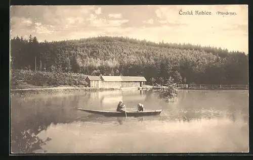 AK Ceská Kubice, Plovárna, Fischerboot auf See