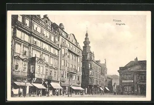 AK Pilsen /Plzen, Blick auf den Ringplatz