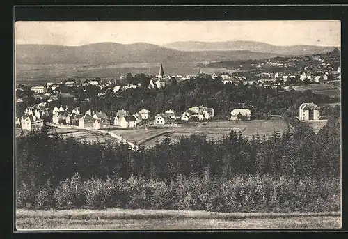 AK Neuern /Böhmerwald, Panorama mit Kirche und Berglandschaft