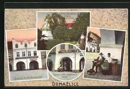 AK Domazlice, Bydliste mistra vrchlickeho, Vrchlicky pri odpocinku v Loubi, Mistr Prochazkou v Parku Prihodove