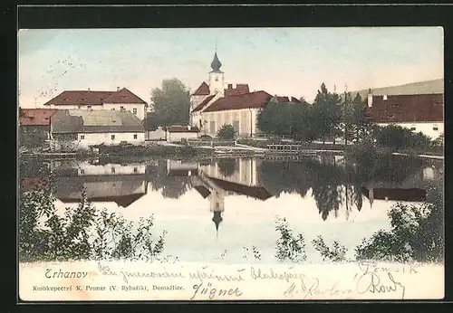 AK Trhanov, Uferpartie mit Kirche