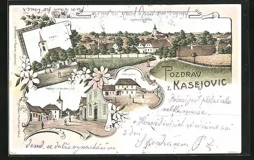 Lithographie Kasejovice, Hotel Posta, Kostel, Radnice s blatenskou ulici