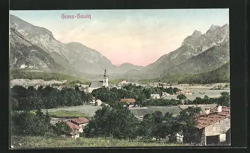 AK Gross-Gmain, Teilansicht mit Kirche