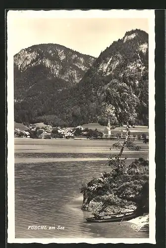 AK Fuschl am See, Uferpartie mit Boot