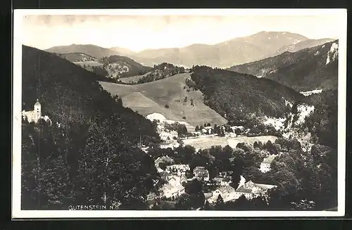 AK Gutenstein, Ortsansicht mit Gebirgskette aus der Vogelschau