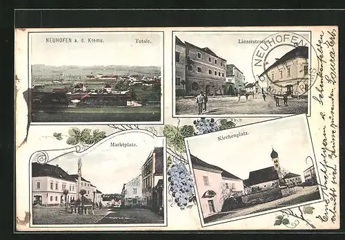 AK Neuhofen an der Krems, Marktplatz, Linzerstrasse und Kirchplatz