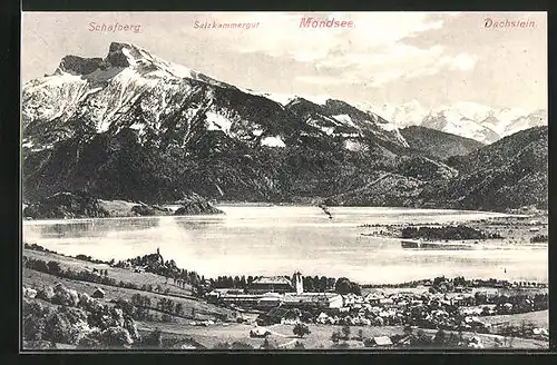 AK Mondsee /Salzkammergut, Teilansicht mit Schafberg & Dachstein