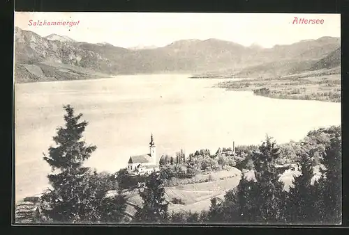 AK Attersee /Salzkammergut, Uferpartie mit Kirche