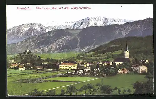 AK Windischgarsten, Teilansicht mit dem Sengsengebirge, Pyhrbahn