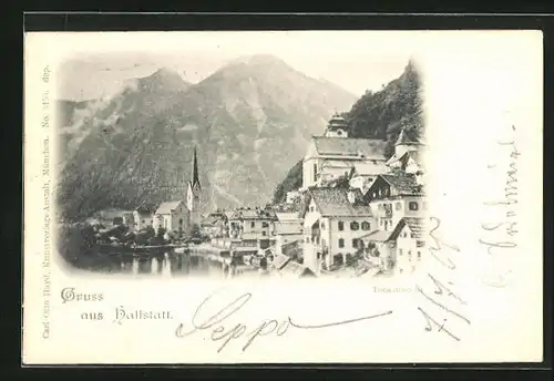 AK Hallstatt, Totalansicht mit Kirche