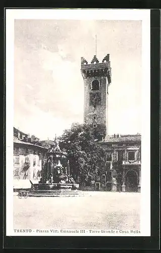 AK Trento, Piazza Vitt. Emanuele III. Torre Grande e Casa Rella