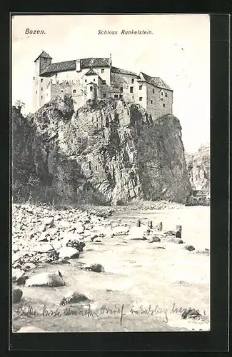 AK Bozen, Uferblick auf das Schloss Runkelstein