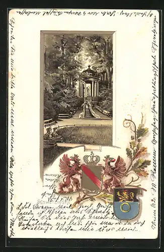 Passepartout-Lithographie Schwetzingen, Am Apollotempel, Wappen