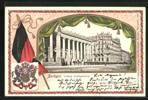 Passepartout-Lithographie Stuttgart, Untere Königstrasse, Wappen