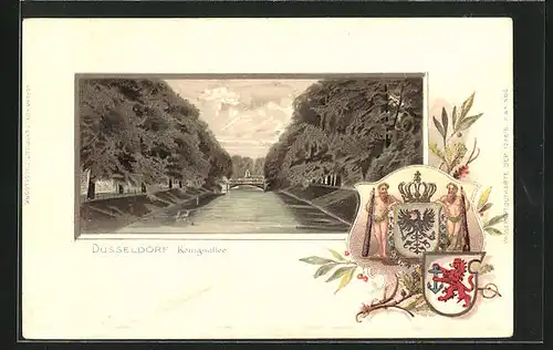 Passepartout-Lithographie Düsseldorf, An der Königsallee, Wappen